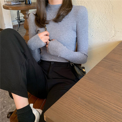 Γυναικεία πλεκτή μπλούζα με κολάρο σε πολλά χρώματα