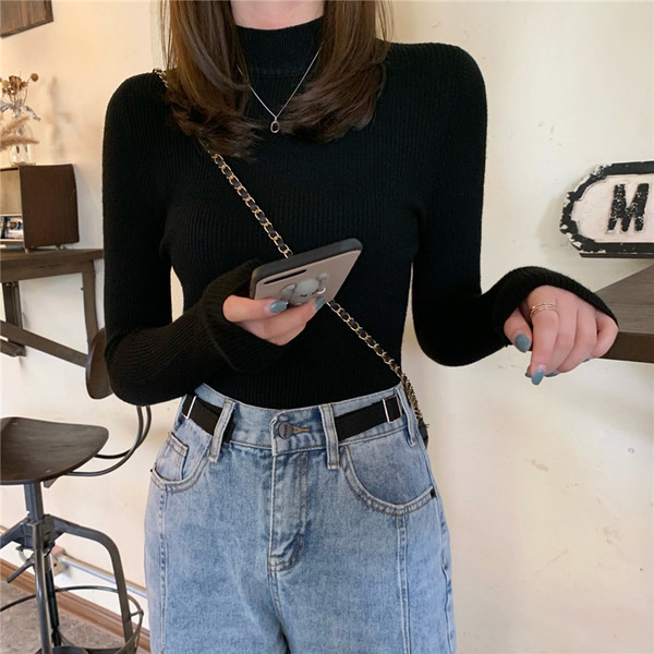 Γυναικεία πλεκτή μπλούζα με κολάρο σε πολλά χρώματα