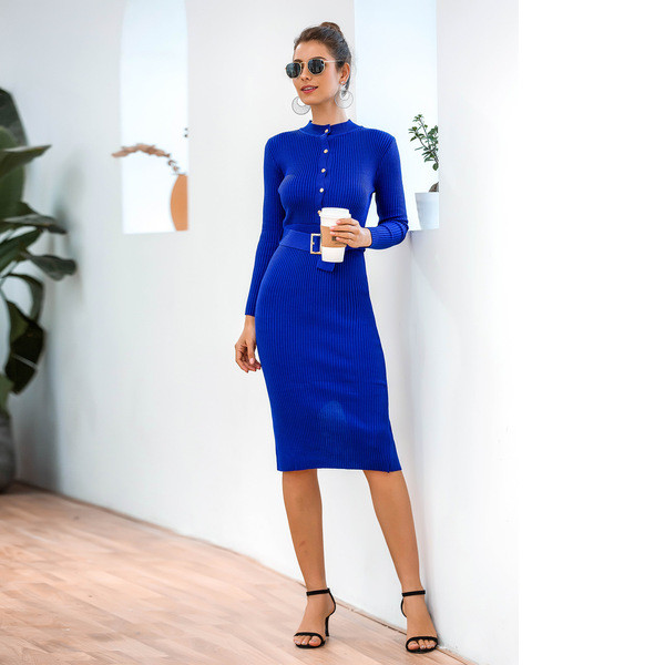 Rochie lunga de dama casual cu nasturi si curea in cinci culori