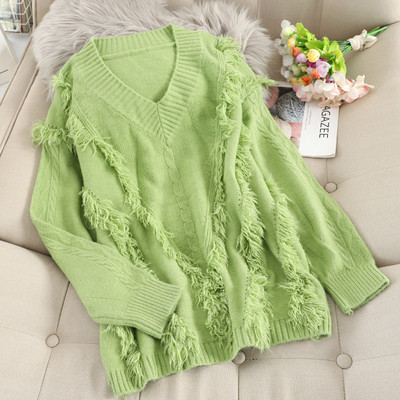 Pulover de dama modern cu decolteu spitz si franjuri in mai multe culori