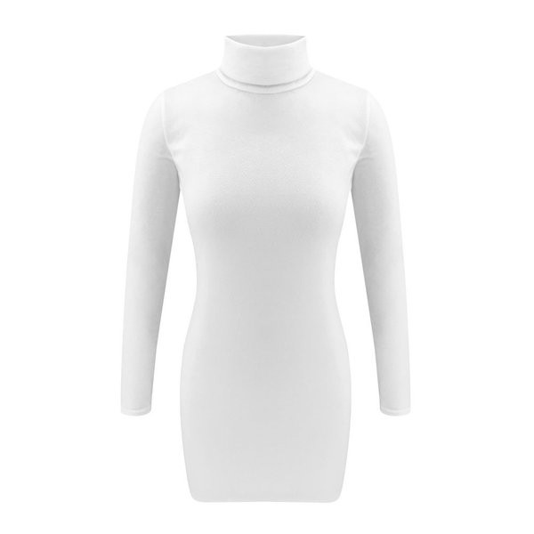 Γυναικείο κοντό φόρεμα  για το φθινοπώρου με μεγάλο κολάρο και μακρύ μανίκι σε λευκό χρώμα