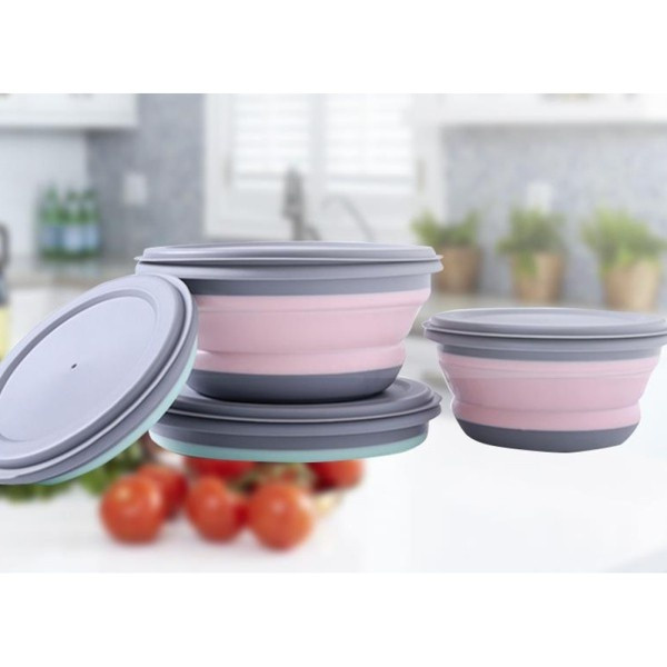 Set de trei boluri pliabile din silicon potrivite pentru camping