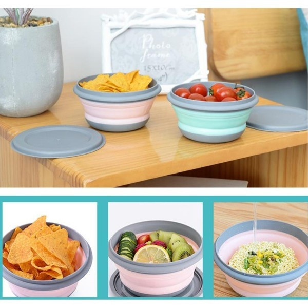 Set de trei boluri pliabile din silicon potrivite pentru camping