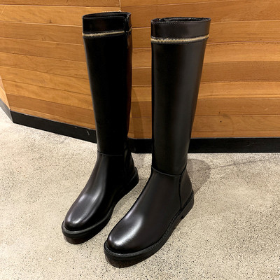 Cizme de damă elegante din piele, cu talpă plată, de culoare neagră