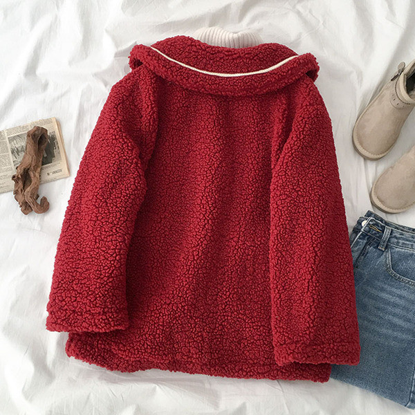 Palton casual de dama cu nasturi si buzunar in rosu