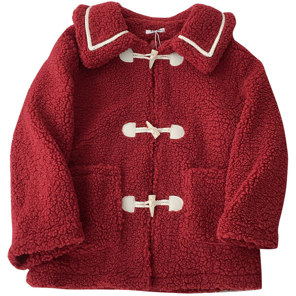 Palton casual de dama cu nasturi si buzunar in rosu