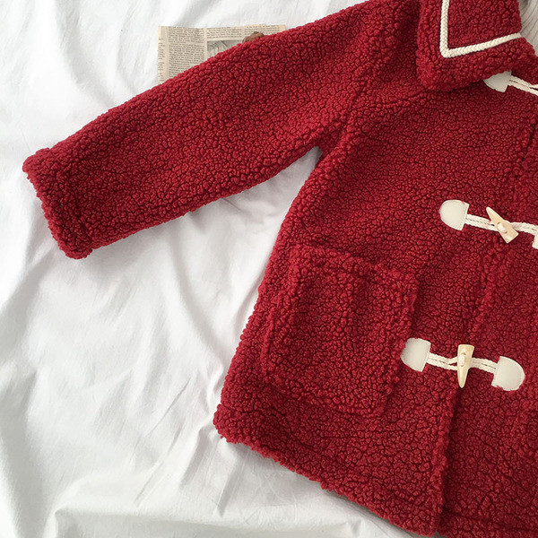 Palton casual de dama cu nasturi si buzunar in rosu