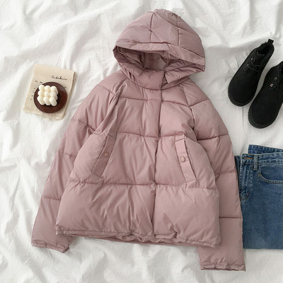 Geaca de iarna casual de dama cu gluga in negru si roz