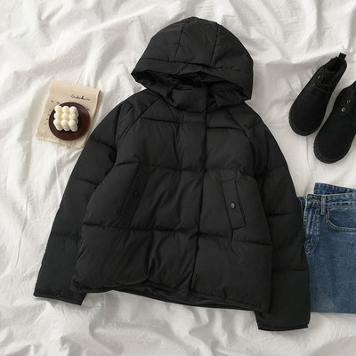 Geaca de iarna casual de dama cu gluga in negru si roz