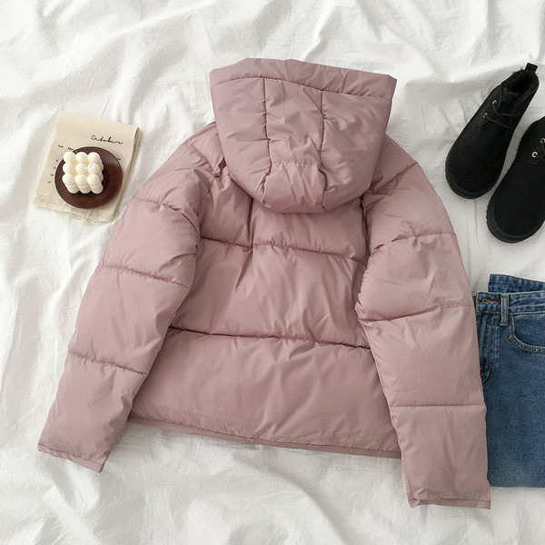 Geaca de iarna casual de dama cu gluga in negru si roz