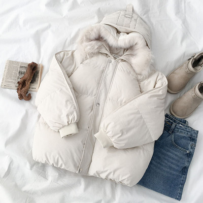 Χειμερινό γυναικείο μπουφάν με κουκούλα και μπλε και άσπρο χρώμα