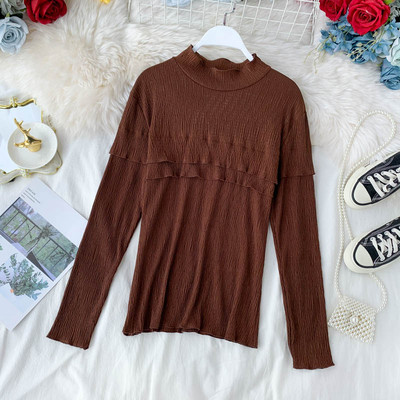 Bluza de dama plisata cu guler jos in trei culori