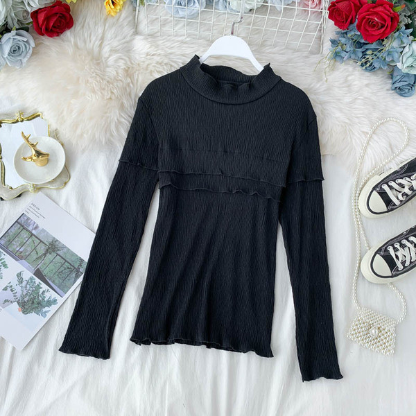 Bluza de dama plisata cu guler jos in trei culori