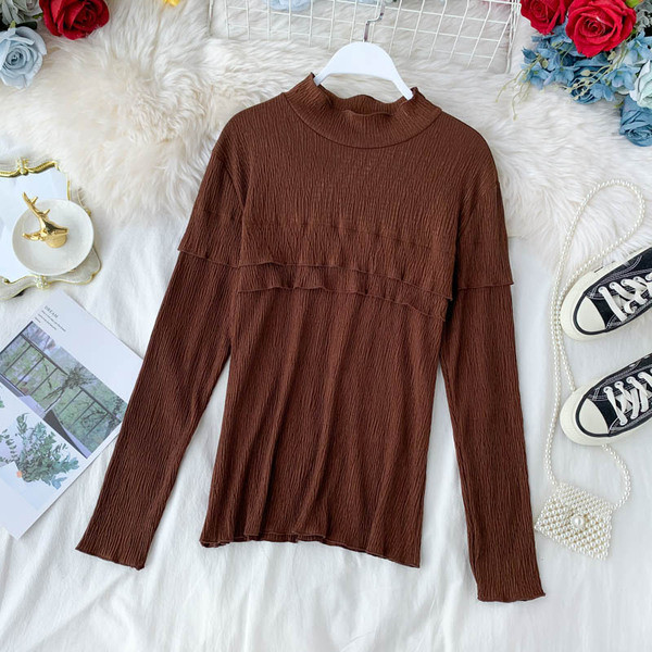 Bluza de dama plisata cu guler jos in trei culori