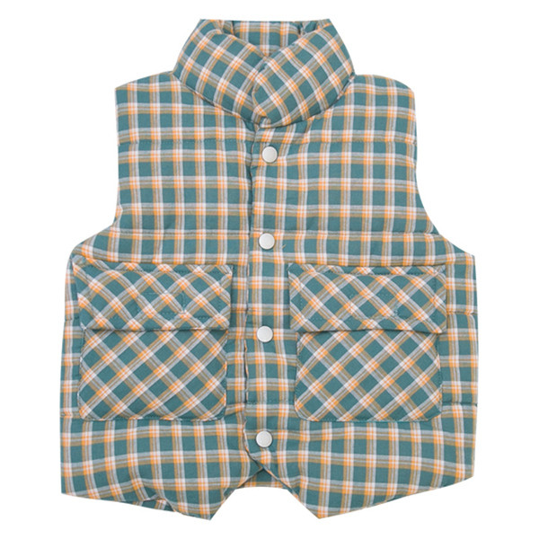 Noul model de vestă pentru copii în carouri pentru băieți în verde și portocaliu