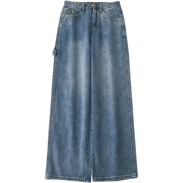 Blugi largi dama casual cu talie inalta in albastru