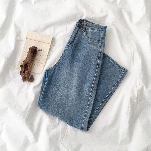 Blugi largi dama casual cu talie inalta in albastru