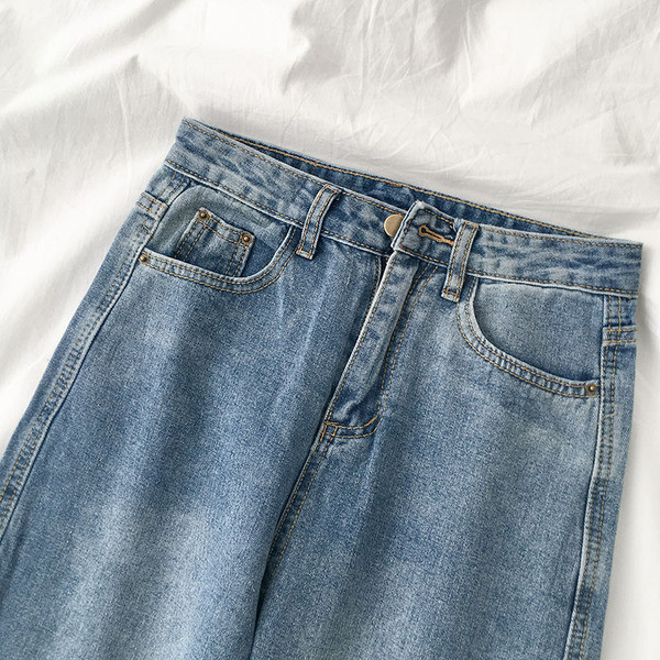 Blugi largi dama casual cu talie inalta in albastru