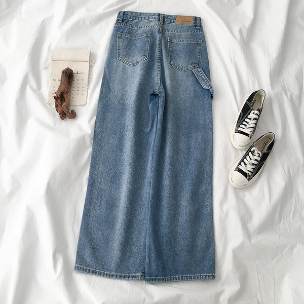 Blugi largi dama casual cu talie inalta in albastru