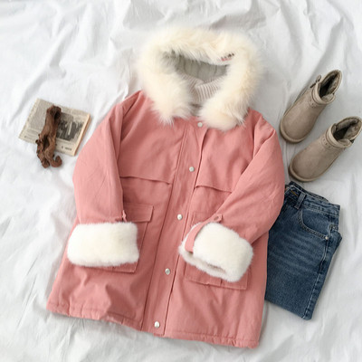 Geaca de dama model nou cu gluga si captuseala moale in bej si roz