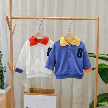 Καθημερινή παιδική μπλούζα με κλασικό γιακά για αγόρια σε λευκό, μπλε και πορτοκαλί χρώμα