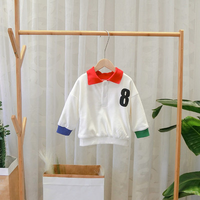 Bluza casual pentru copii cu guler clasic pentru baieti in alb, albastru si portocaliu