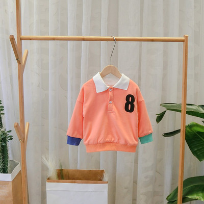 Bluza casual pentru copii cu guler clasic pentru baieti in alb, albastru si portocaliu