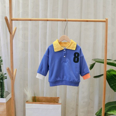 Bluza casual pentru copii cu guler clasic pentru baieti in alb, albastru si portocaliu