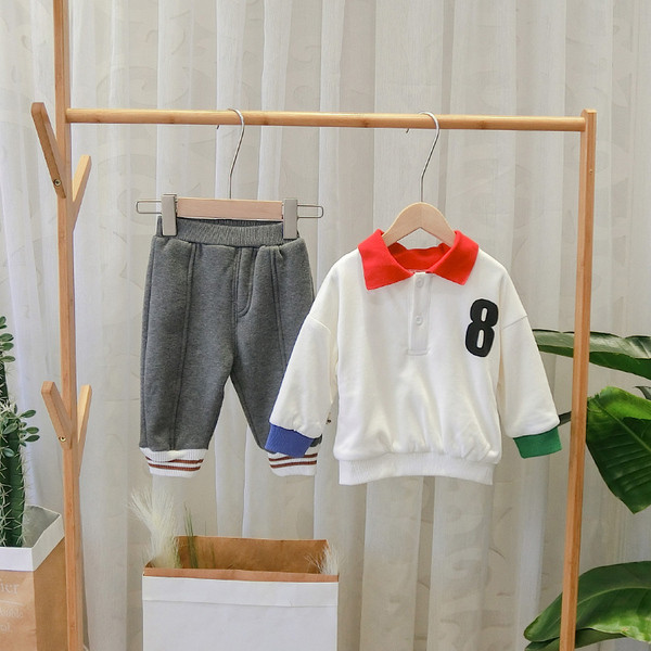 Bluza casual pentru copii cu guler clasic pentru baieti in alb, albastru si portocaliu