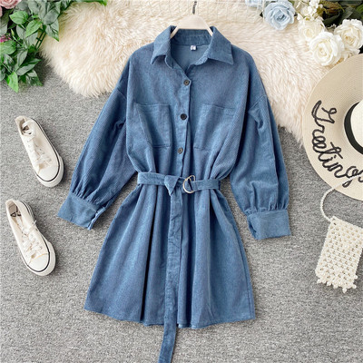 Μοντέρνο γυναικείο φόρεμα με ζώνη σε πολλά χρώματα