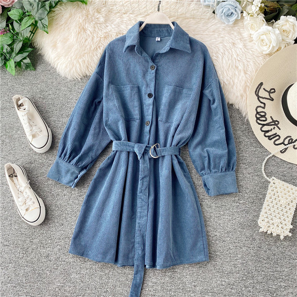 Μοντέρνο γυναικείο φόρεμα με ζώνη σε πολλά χρώματα