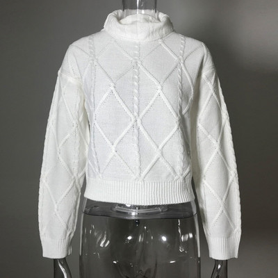 Κομψό γυναικείο πουλόβερ με ψηλό γιακά σε μπλε και άσπρο χρώμα