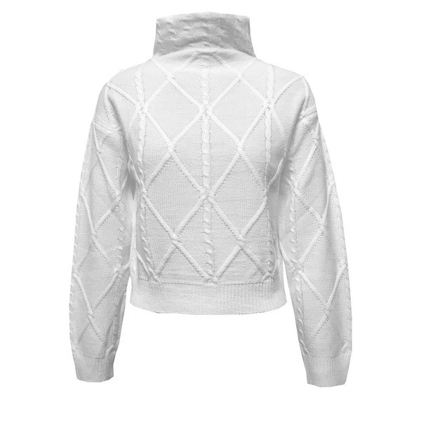 Κομψό γυναικείο πουλόβερ με ψηλό γιακά σε μπλε και άσπρο χρώμα