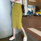 Μακρόστενη πλεκτή φούστα με υψηλή μέση με  σχισμή - τέσσερα χρώματα