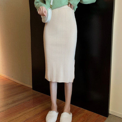 Μακρόστενη πλεκτή φούστα με υψηλή μέση με  σχισμή - τέσσερα χρώματα