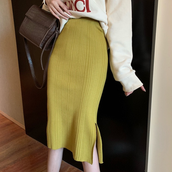 Μακρόστενη πλεκτή φούστα με υψηλή μέση με  σχισμή - τέσσερα χρώματα