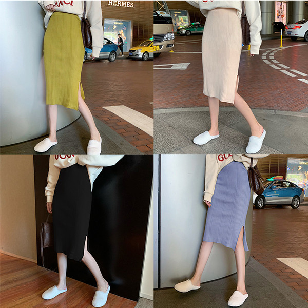 Μακρόστενη πλεκτή φούστα με υψηλή μέση με  σχισμή - τέσσερα χρώματα