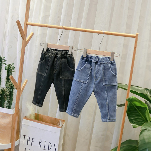 Blugi moderni pentru copii pentru baieti cu buzunare in negru si albastru