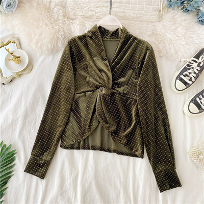 Cămașă de damă modernă din catifea cu pietre în mai multe culori