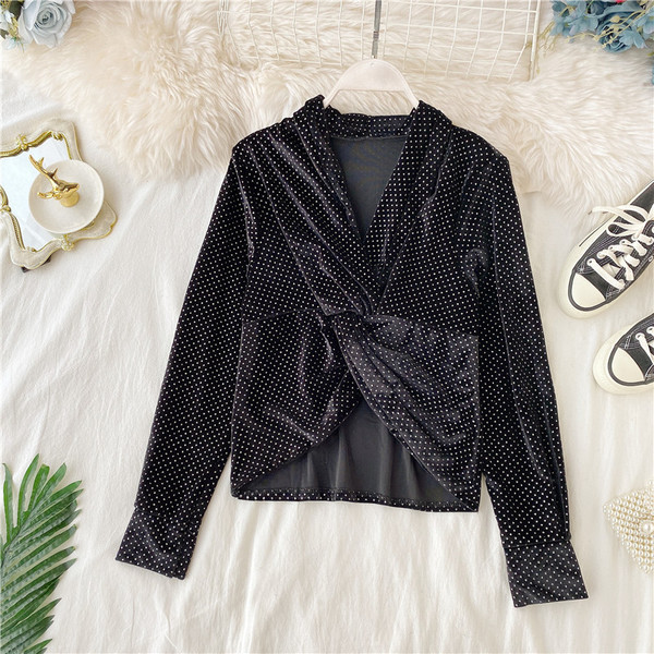 Cămașă de damă modernă din catifea cu pietre în mai multe culori