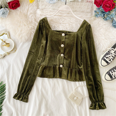 Modern női ing négyzet alakú nyakkivágással és gombokkal