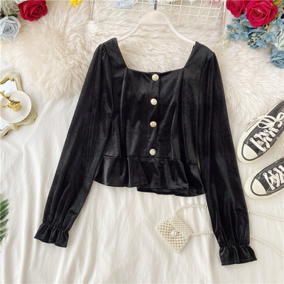 Modern női ing négyzet alakú nyakkivágással és gombokkal