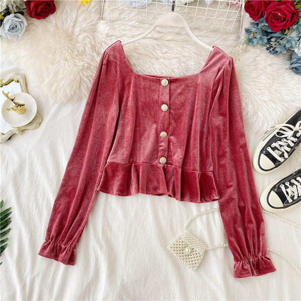 Modern női ing négyzet alakú nyakkivágással és gombokkal