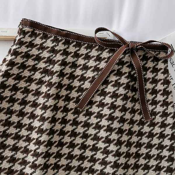 Κομψή  γυναικεία καρό φούστα  με κορδέλα και ψηλή μέση