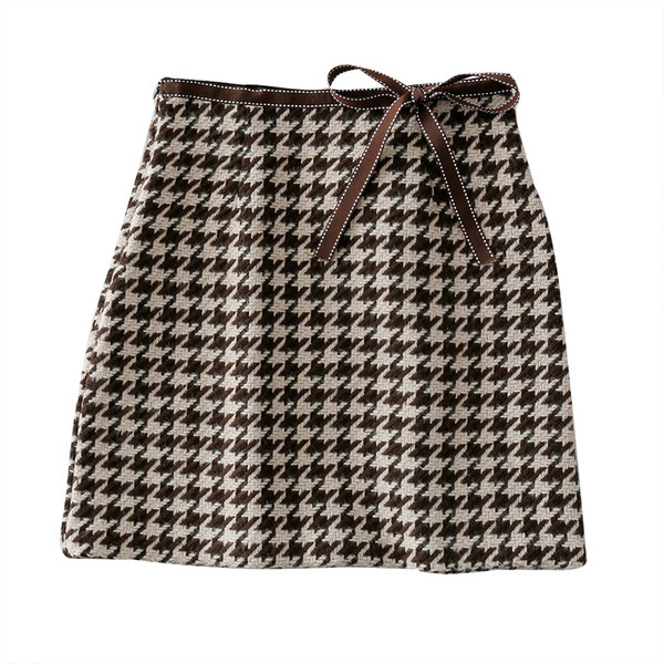 Κομψή  γυναικεία καρό φούστα  με κορδέλα και ψηλή μέση