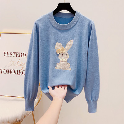 Pulover de dama modern cu broderie si element 3D in patru culori