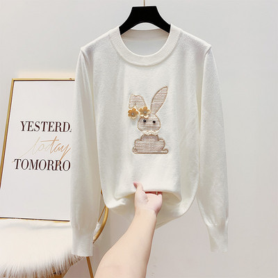 Pulover de dama modern cu broderie si element 3D in patru culori