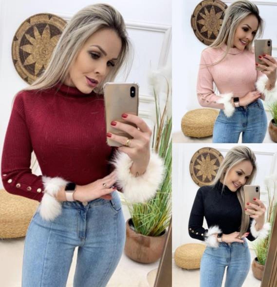 Bluza casual dama cu guler inalt si puf in mai multe culori