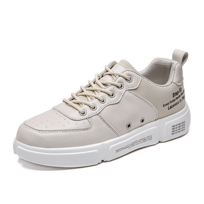 Adidasi moderni pentru barbati cu talpa groasa si sireturi in alb, bej si gri