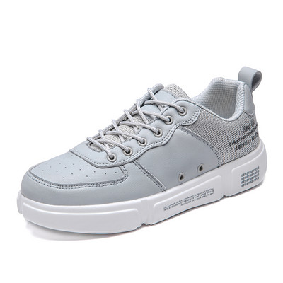 Adidasi moderni pentru barbati cu talpa groasa si sireturi in alb, bej si gri